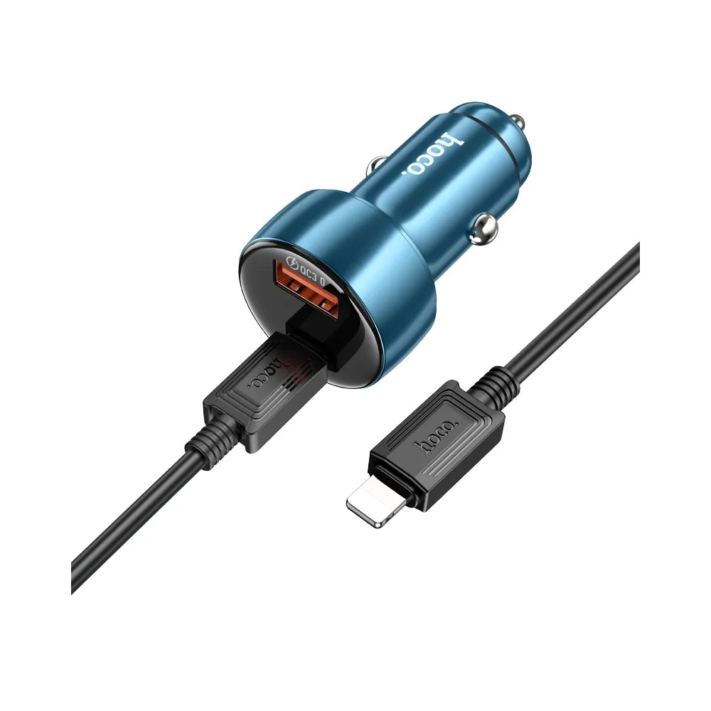 Nabíječka do auta HOCO USB QC 3.0 + Type C + kabel Type C na Type C PD 48W Leader Z50 kovově šedá