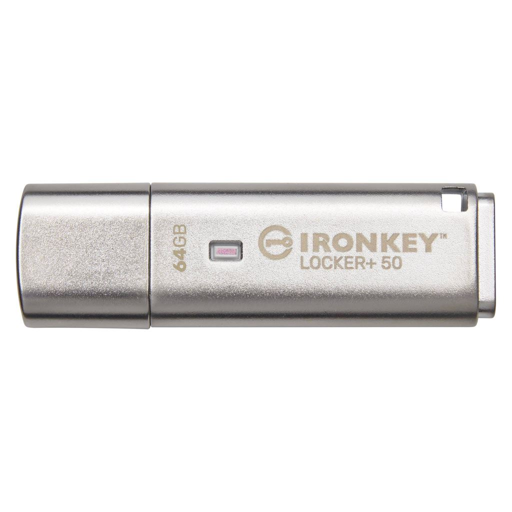 Kingston Technology IronKey Locker+ 50 USB izbrisivi memorijski pogon 64 GB USB Tip-A 3.2 Gen 1 (3.1 Gen 1) Srebro