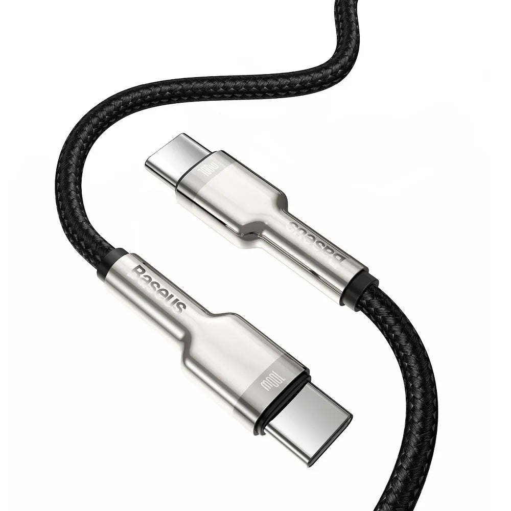 BASEUS kabel Type-C na Type-C PD100W Power Delivery Cafule kovový kabel 1 metr černý