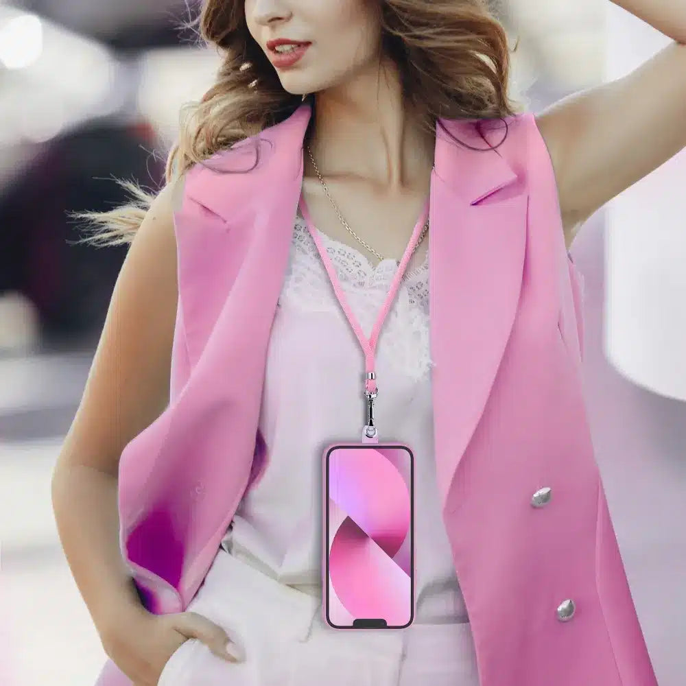 SWING přívěsek na telefon s nastavitelnou délkou / délka šňůrky 165 cm (max. 82,5 cm ve smyčce) / na rameno nebo krk – lite pink