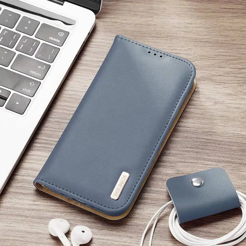 DUX DUCIS Hivo – kožna torbica novčanik za Apple iPhone 13 Pro plava