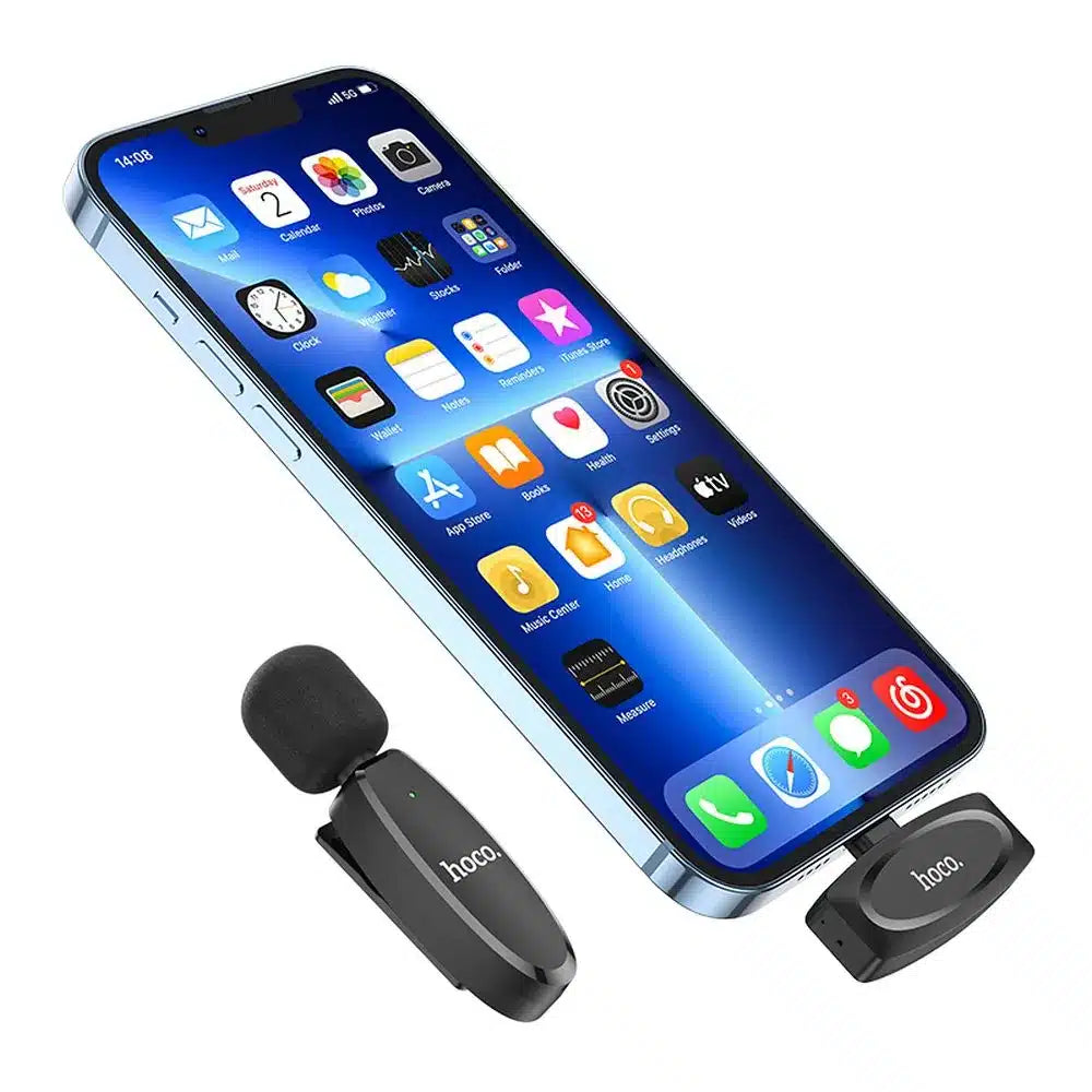 Bezdrátový lavalier mikrofon HOCO pro iPhone Lightning 8-pin L15 černý