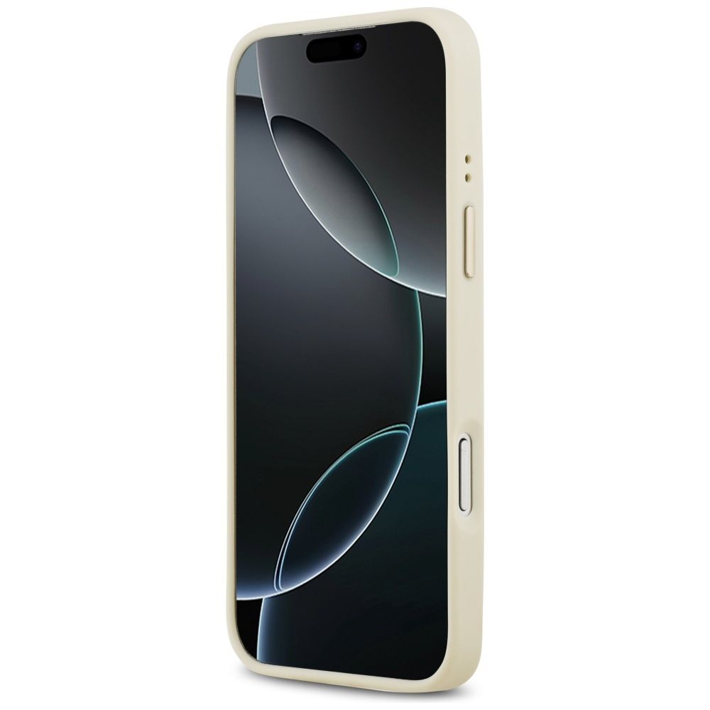 GUESS maskica za iPhone 17 Pro kompatibilna s MagSafe (PU s logom od zrnaste strass tkanine) bež