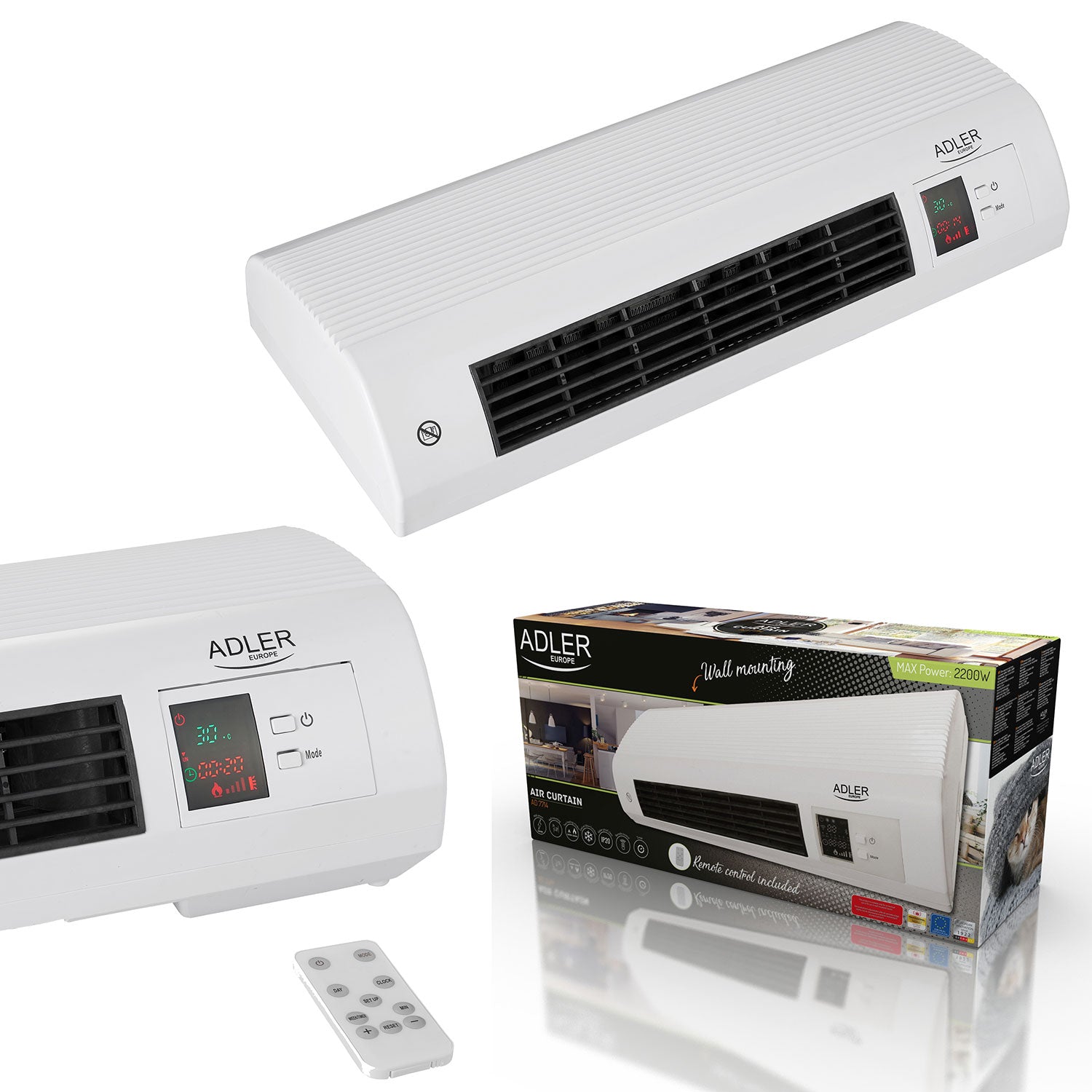 Elektrický nástěnný ohřívač AD 7714, 2000W, dálkový ovladač