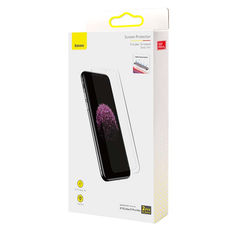 Baseus 0,3 mm celoplošná fólie z tvrzeného skla (2 ks v balení) pro iPhone XS Max/11 Pro Max 6,5 palce