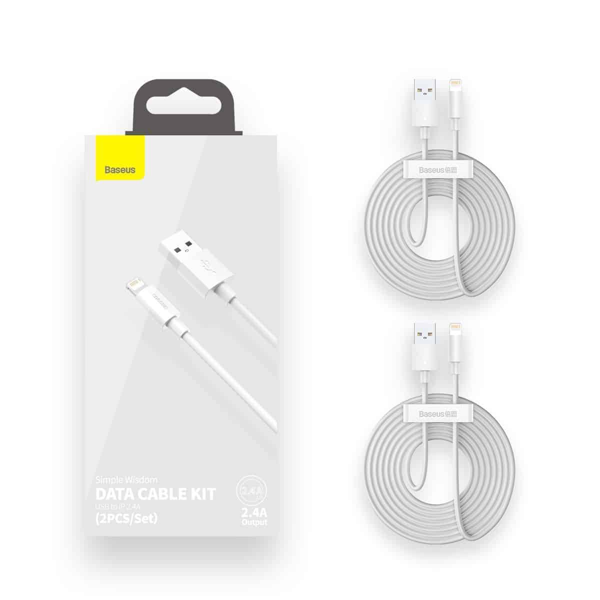 Baseus Simple Wisdom Data Cable Kit USB na Lightning 2.4A (2ks/sada) 1.5m bílý