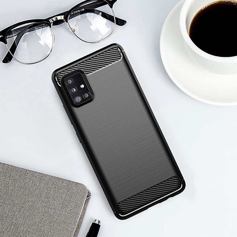 Karbonové pouzdro Flexibilní kryt pro Samsung Galaxy M51 černý