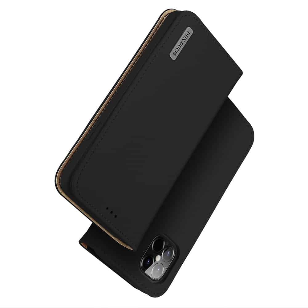 DUX DUCIS Wish Bookcase pouzdro z pravé kůže pro iPhone 12 Pro Max černé