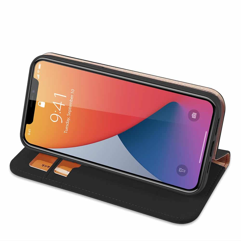 DUX DUCIS Wish Bookcase pouzdro z pravé kůže pro iPhone 12 Pro Max černé