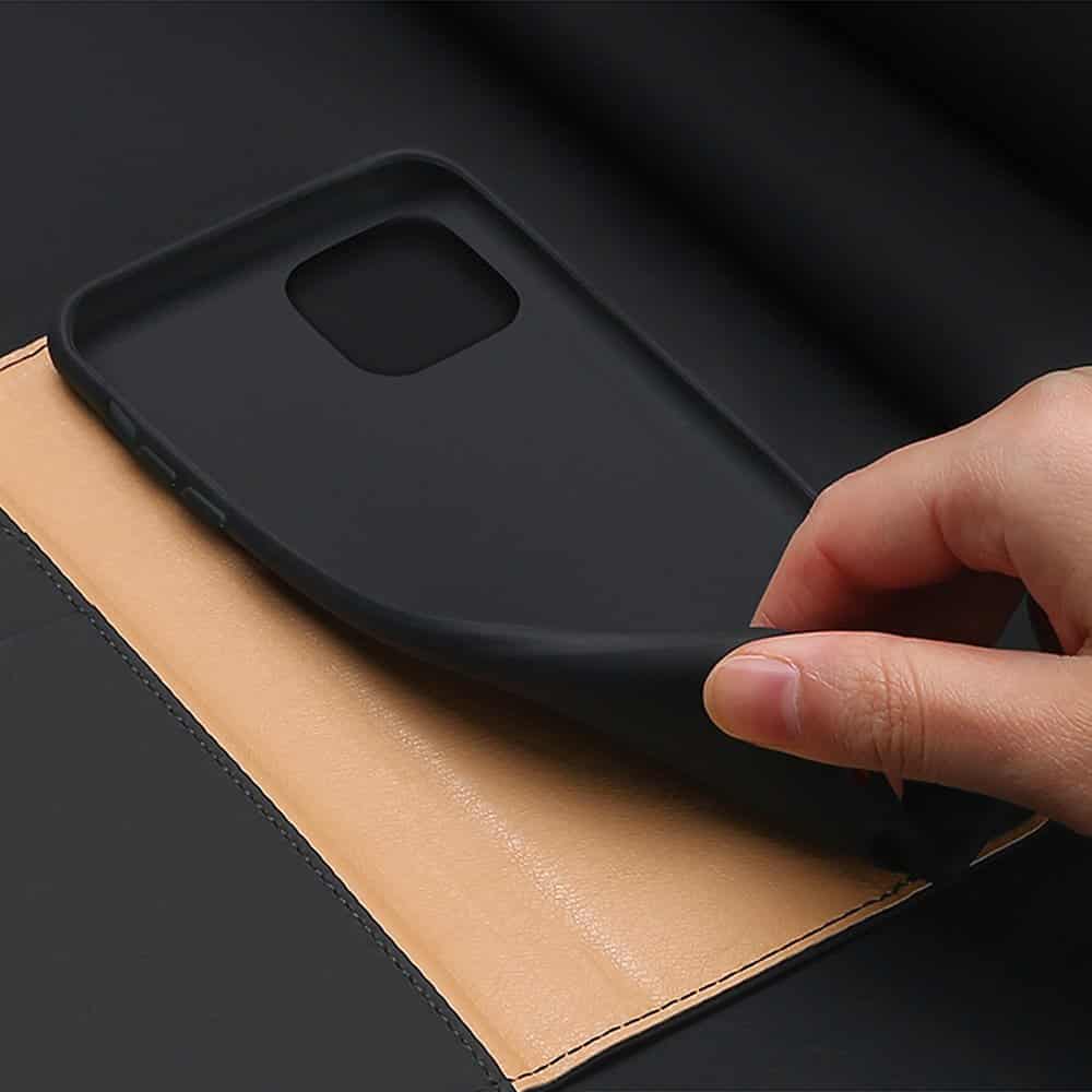 DUX DUCIS Wish Bookcase pouzdro z pravé kůže pro iPhone 12 Pro Max černé