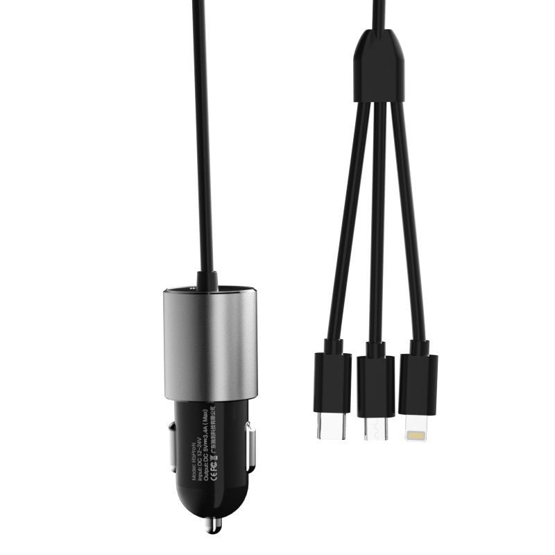 Nabíječka do auta Dudao 3,4 A s vestavěným USB kabelem 3v1