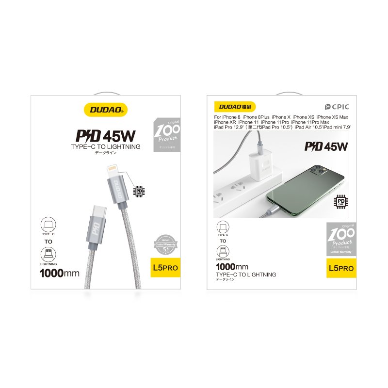 USB-C na Lightning kabel Power Delivery 45W 5A 1m