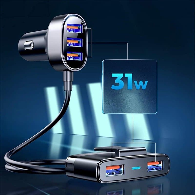 JoyRoom - Nabíječka do auta (JR-CL03) - Rozšíření portů - 5x USB - 6.2 A - 150 cm - černá