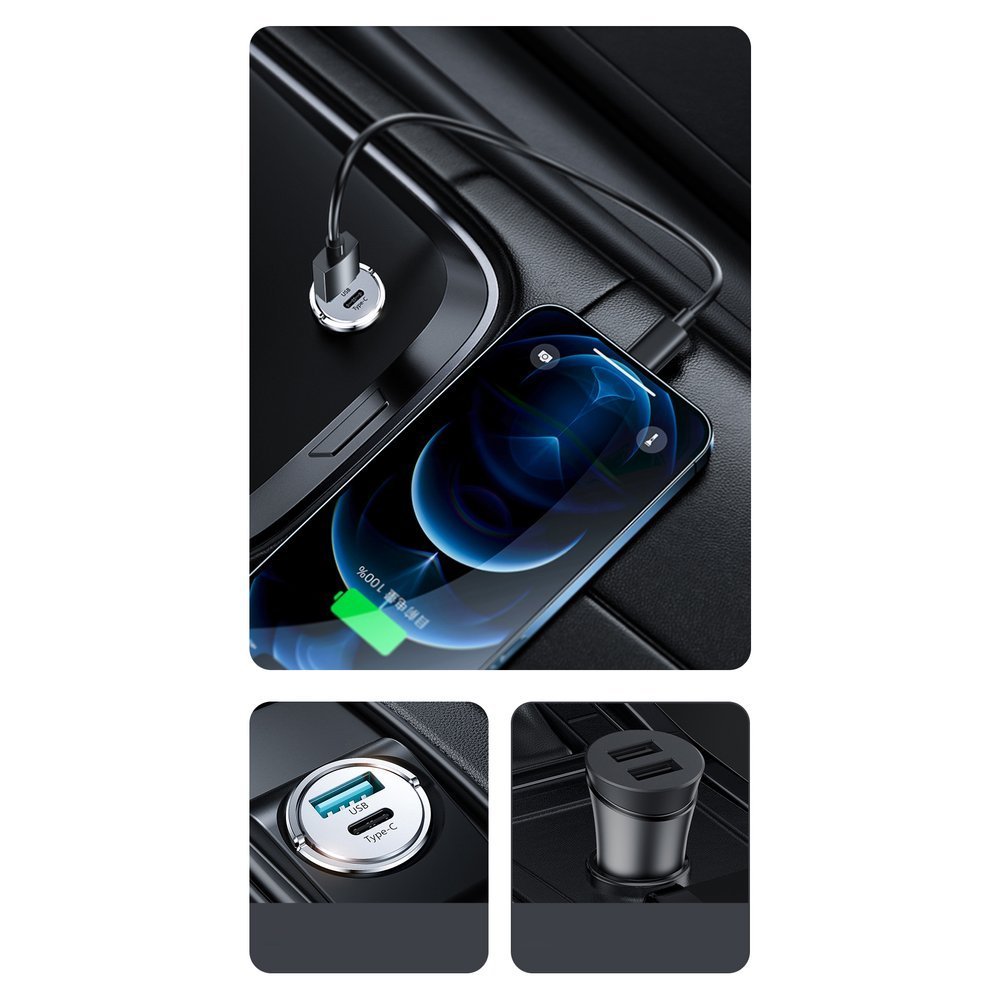 Joyroom mini dual port USB Type C / USB 20 W 5A punjač za automobil Power Delivery Quick Charge 3.0 AFC SCP