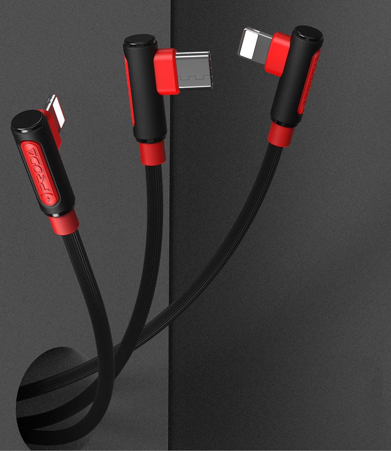 Proda Sparta USB - 2x Lightning / USB Type C úhlový kabel 5A 1m