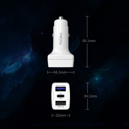 Nabíječka do auta Power Delivery Quick Charge 3.0 18 W 2 x USB / USB Type-C