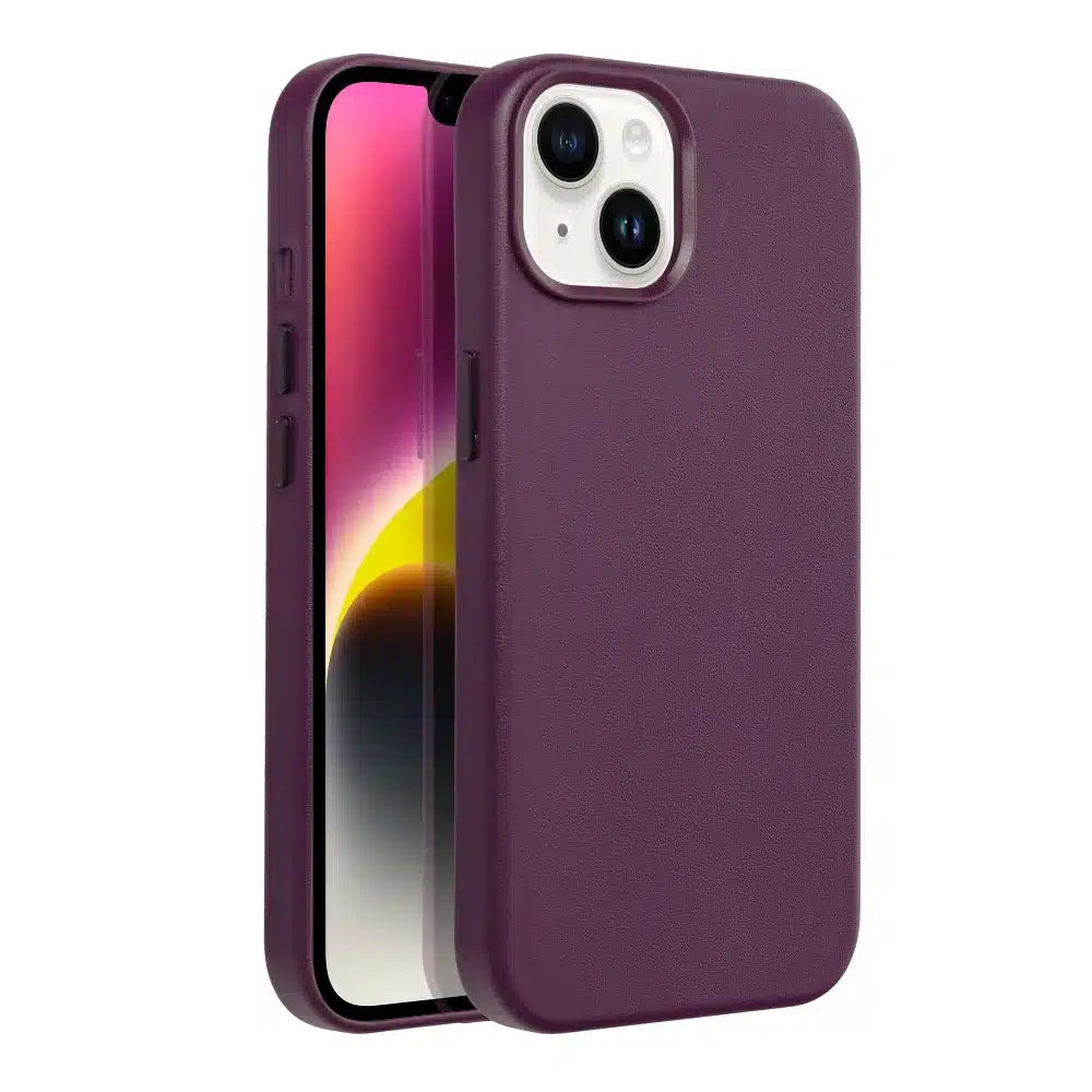 Kožené pouzdro Mag Cover kompatibilní s MagSafe pro iPhone 14 tmavě fialové
