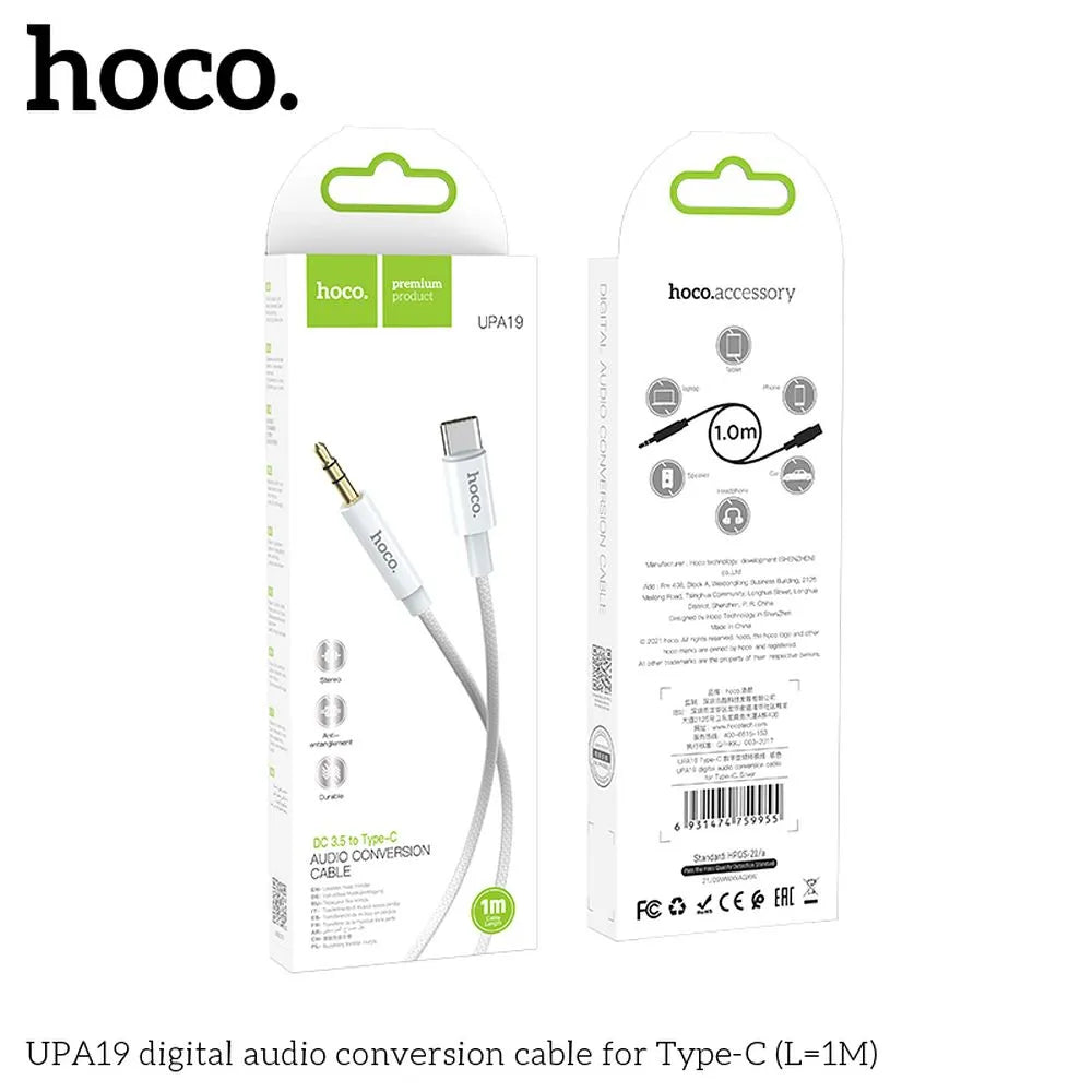 HOCO AUX Audio Jack kabel 3,5 mm na Type-C UPA19 1 m stříbrný