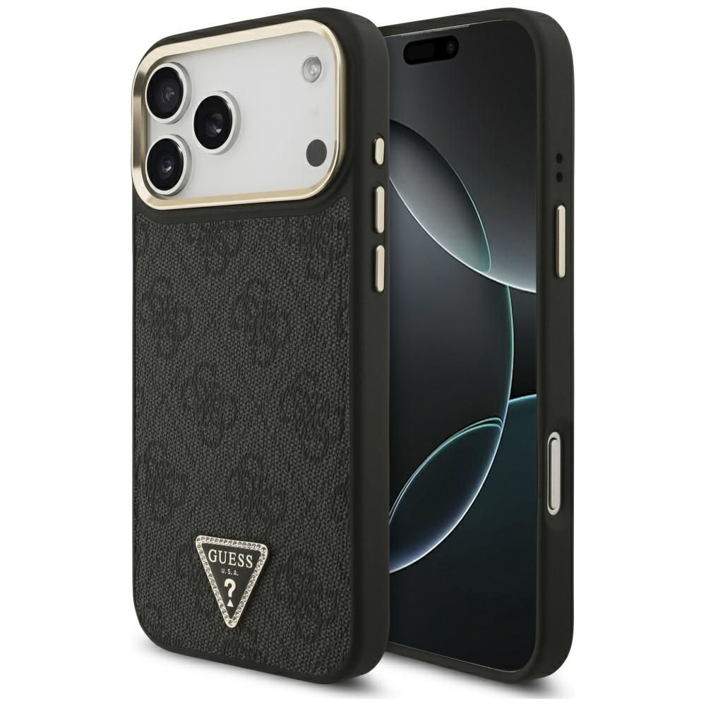 GUESS maskica za IPHONE 17 Pro kompatibilna s MagSafe (4G PU s trokutastim logotipom) zlatno-crna