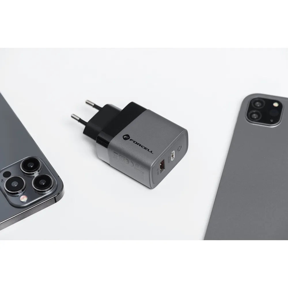Síťová nabíječka Forcell F-Energy GaN - 45W s porty: USB C a USB A s PD a QC 4.0 nabíjením