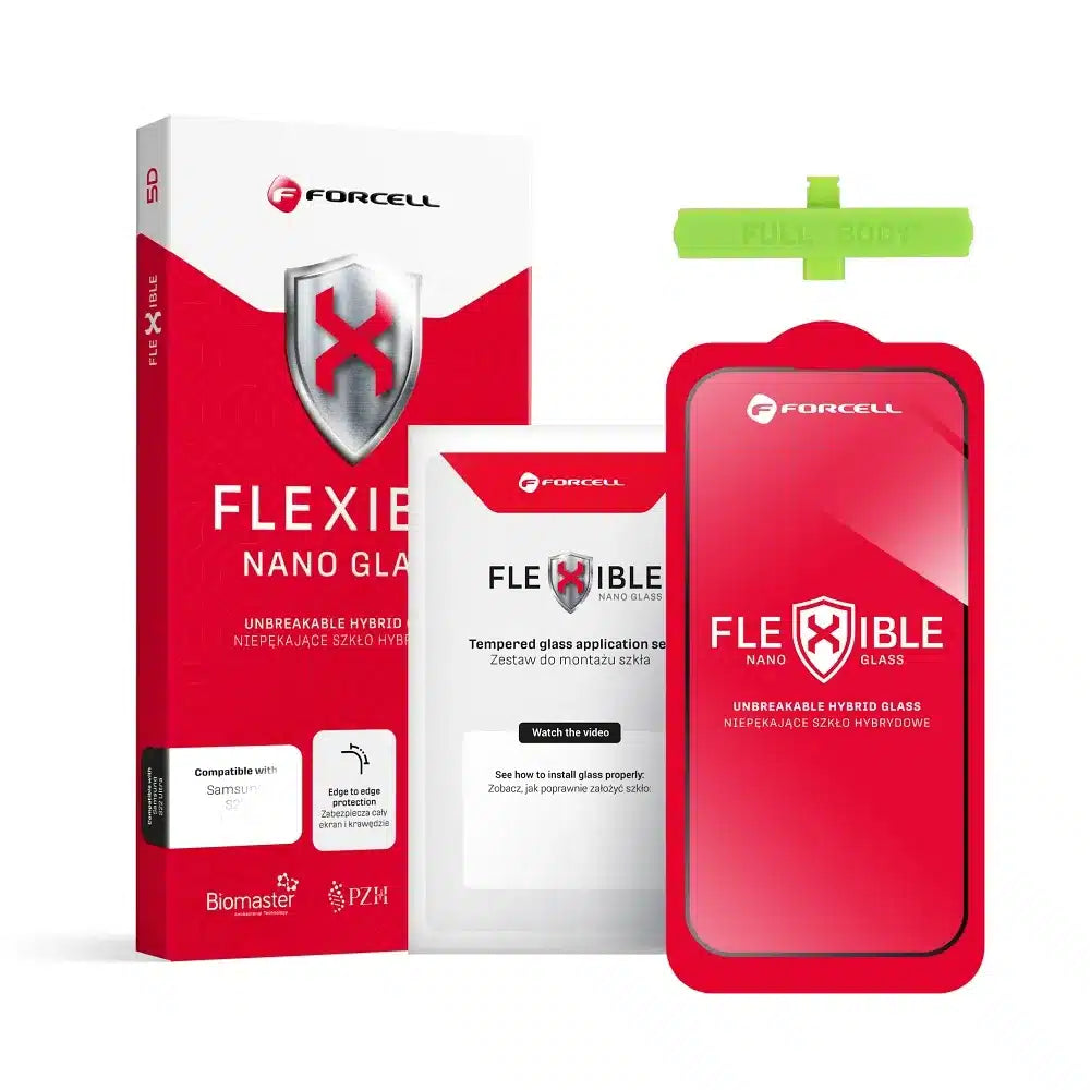 Forcell Flexible 5D - hybridní sklo pro Samsung Galaxy S24 Ultra černé (Hot Bending) - čtečka funguje