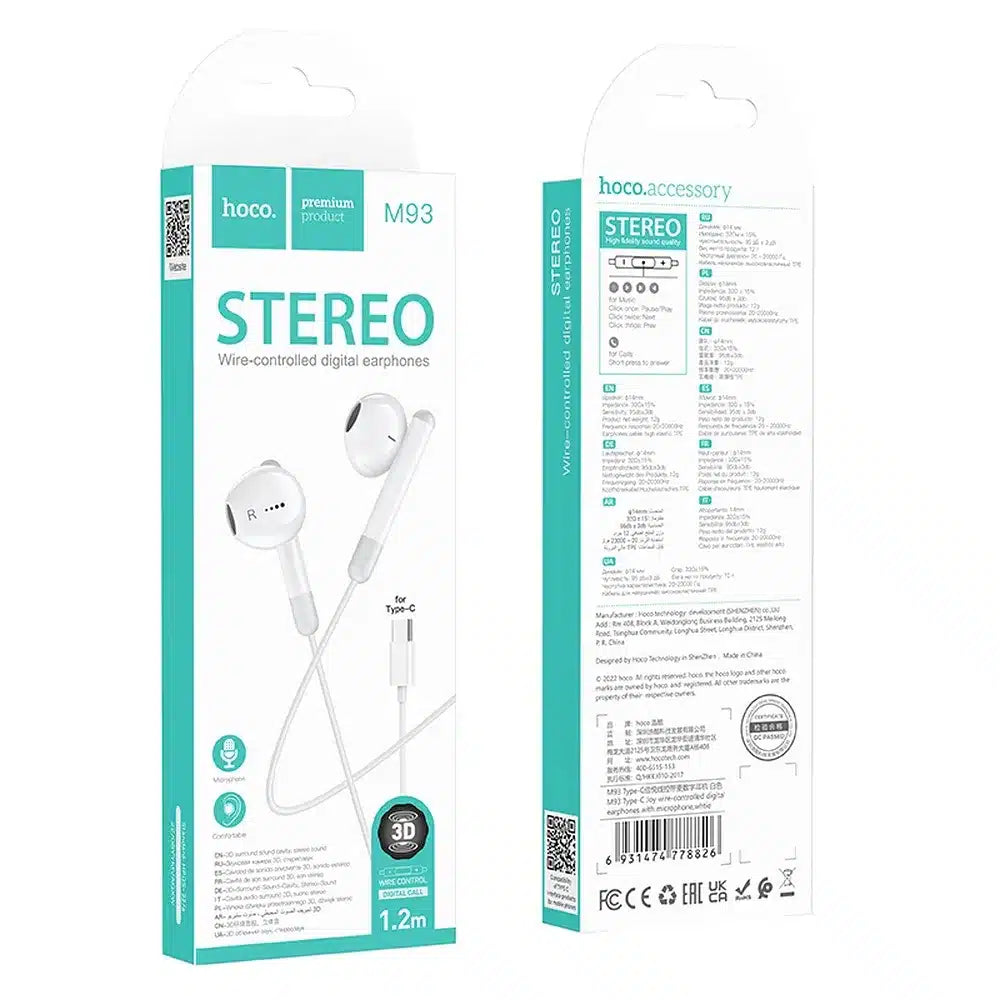 HOCO sluchátka / in-ear sluchátka Type C M93 bílá