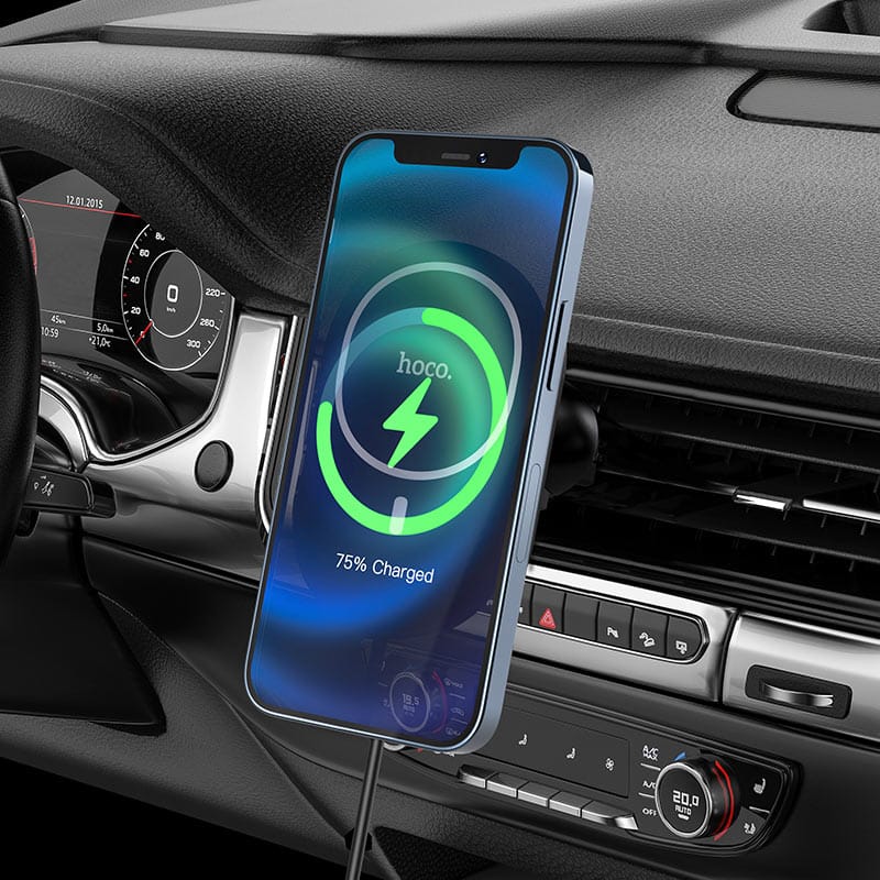 HOCO - Držák do auta (CA90 Powerful) s magnetickým uchycením, bezdrátovým nabíjením, 15W do ventilační mřížky – černý