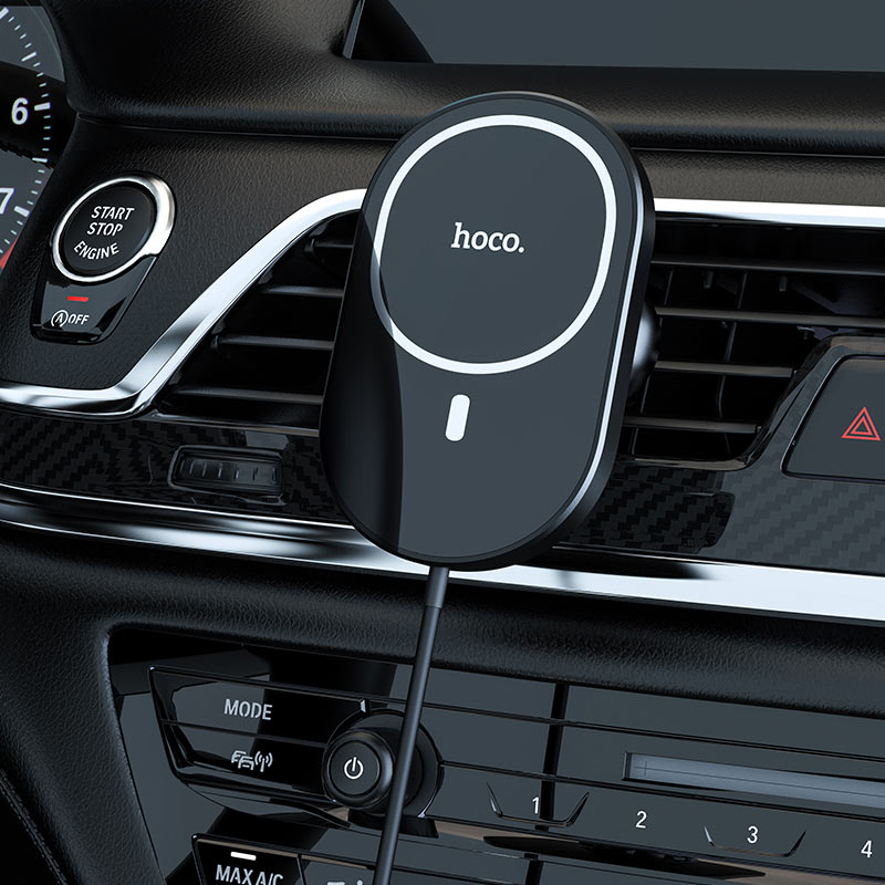 HOCO - Držák do auta (CA90 Powerful) s magnetickým uchycením, bezdrátovým nabíjením, 15W do ventilační mřížky – černý