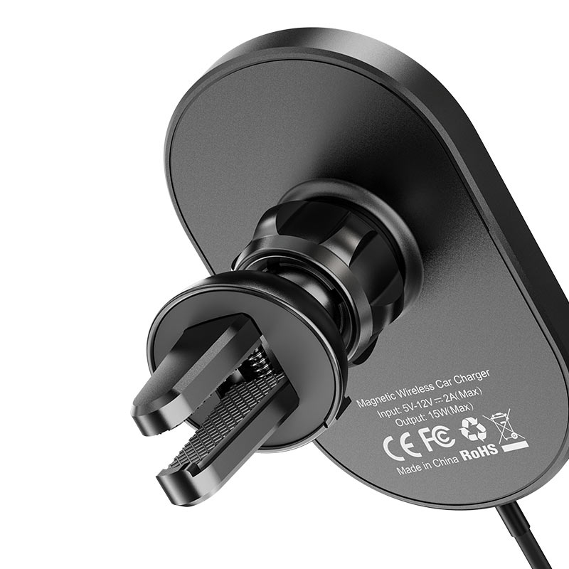 HOCO - Držák do auta (CA90 Powerful) s magnetickým uchycením, bezdrátovým nabíjením, 15W do ventilační mřížky – černý