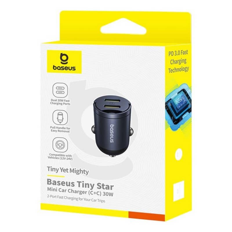 Autonabíječka Baseus Tiny Star 30W 3A 2 x USB-C černá