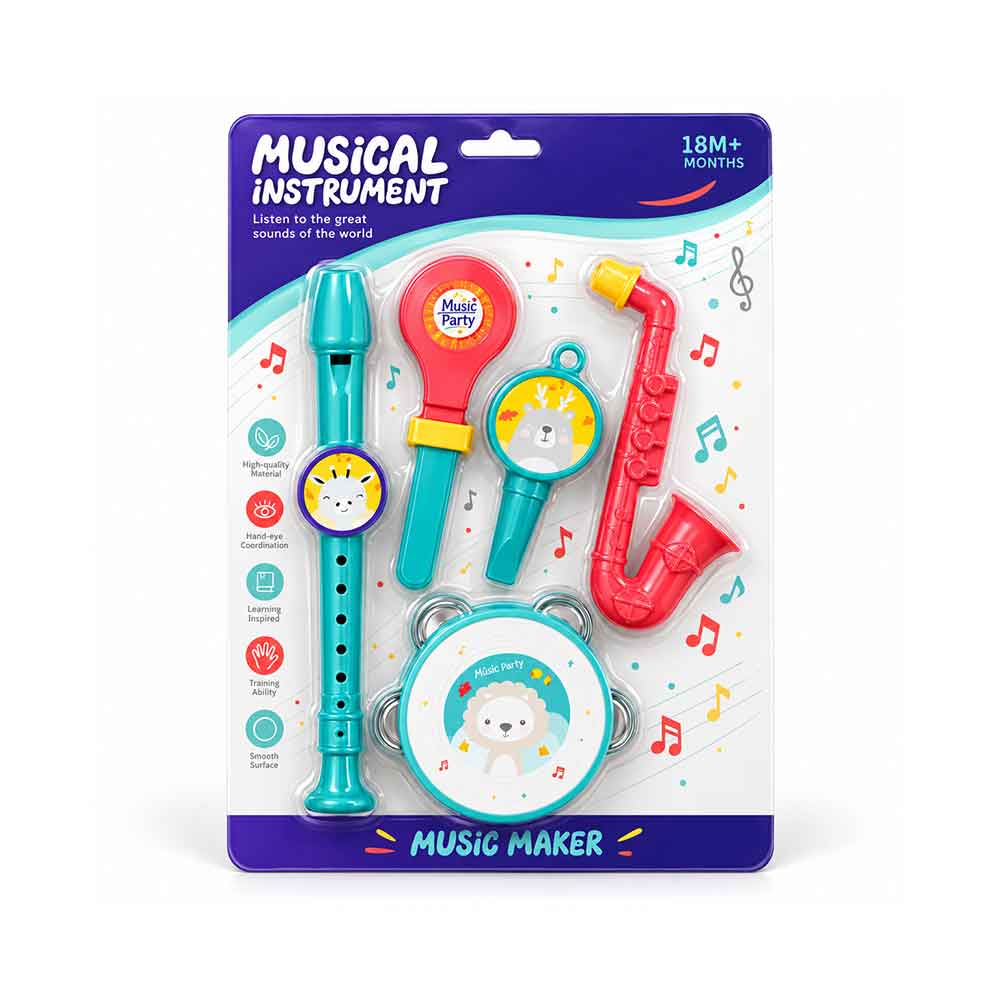 Set instrumenata za djecu 5u1 - flauta, saksofon, tamburin i zvečke - Music Party