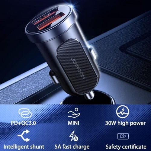 JOYROOM C-A09 2PORTNÍ AUTONABÍJEČKA PD 30W QC 3.0 ČERNÁ