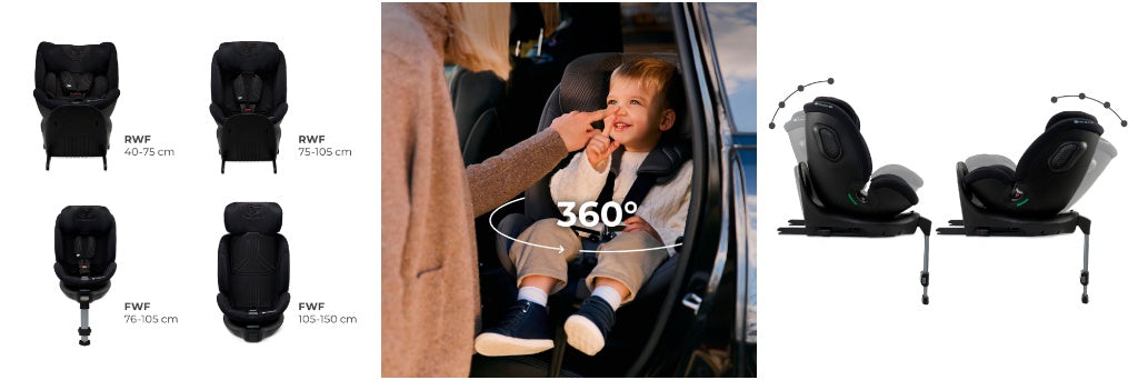 Kinderkraft autosjedalica XRIDER 2 i-Size 0-36 kg (40-150 cm) 360, crna