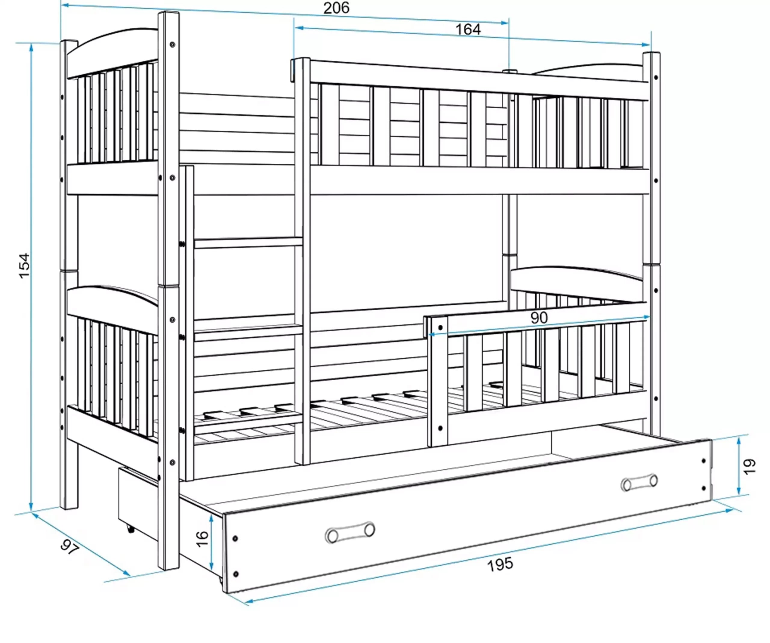 Krevet BMS Kubus na kat + ladica 200x90 cm, BIA