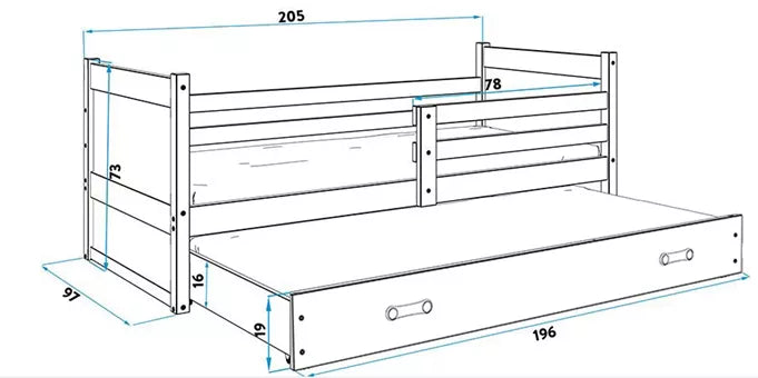 Krevet BMS Rico za 2 osobe 200x90 cm, BIA grafit