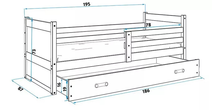 Krevet BMS Rico + ladica 190x80 cm, BIA roza