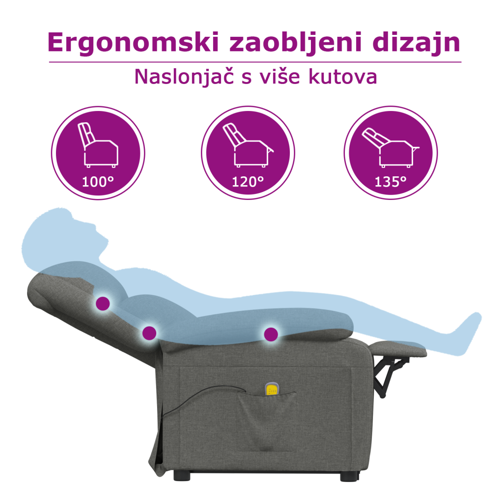 Masažna fotelja na podizanje od tkanine tamnosmeđa