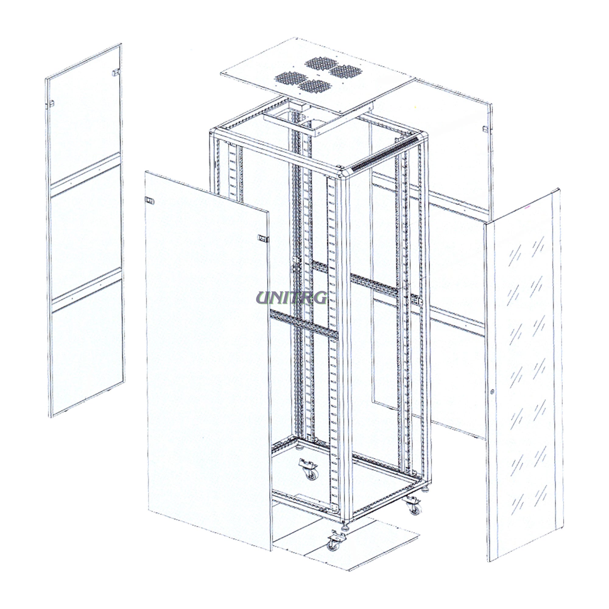 Samostatně stojící komunikační skříň T2 42U 600x600 G7