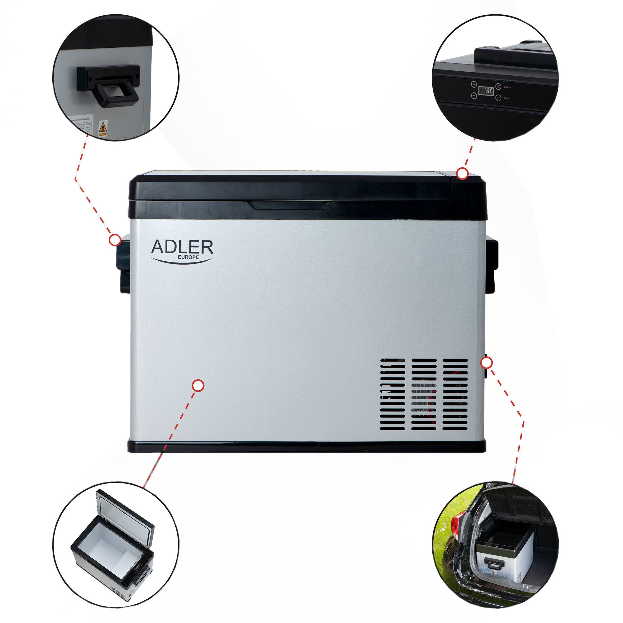 Přenosná autochladnička AD 8077 40L, kompresor, +20°C až -20°C