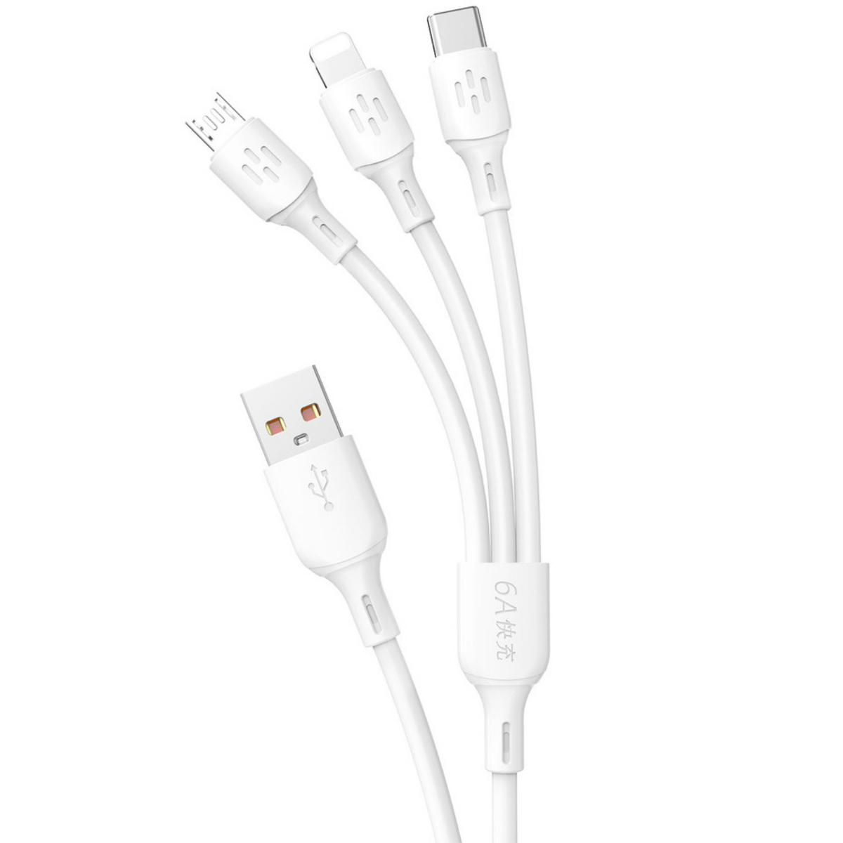 Kabel za punjenje Dudao L8A - 3u1 USB - A / USB - C / micro USB / Lightning 6A 1,2m - Bijela KP41379