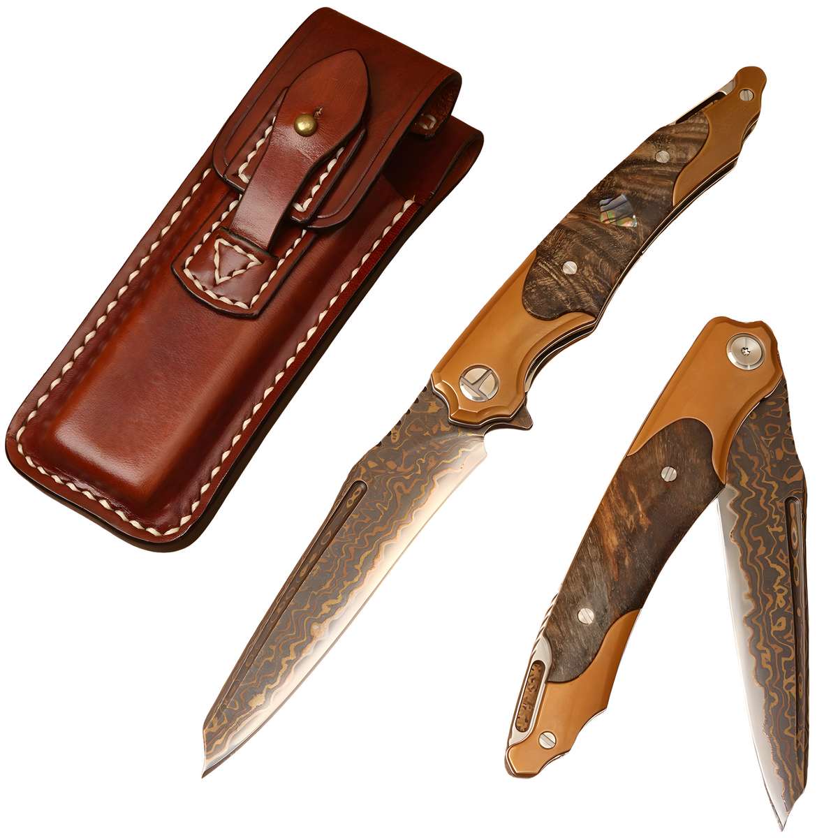 Damaščanski outdoor sklopivi nož MASTERPIECE NT-42081 - Svijetlo smeđa KP42081
