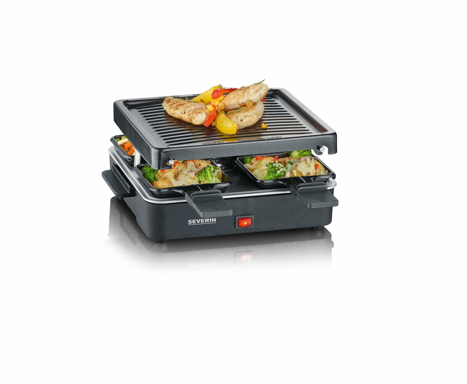 Severin Raclette Party Gril se 4 mini pánvemi, RG 2370