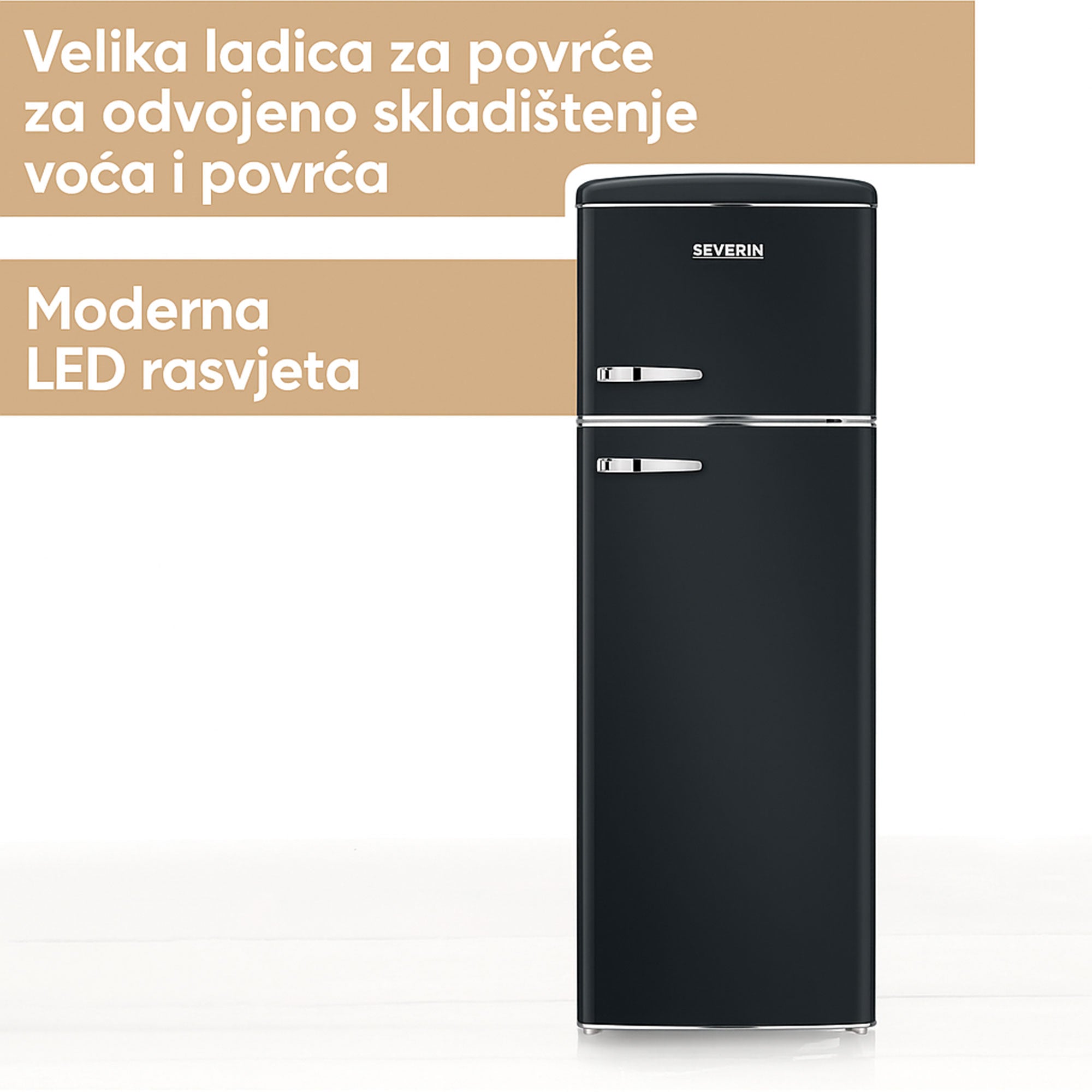 Severin Retro volně stojící chladnička, černá, 246 l, RKG 8984