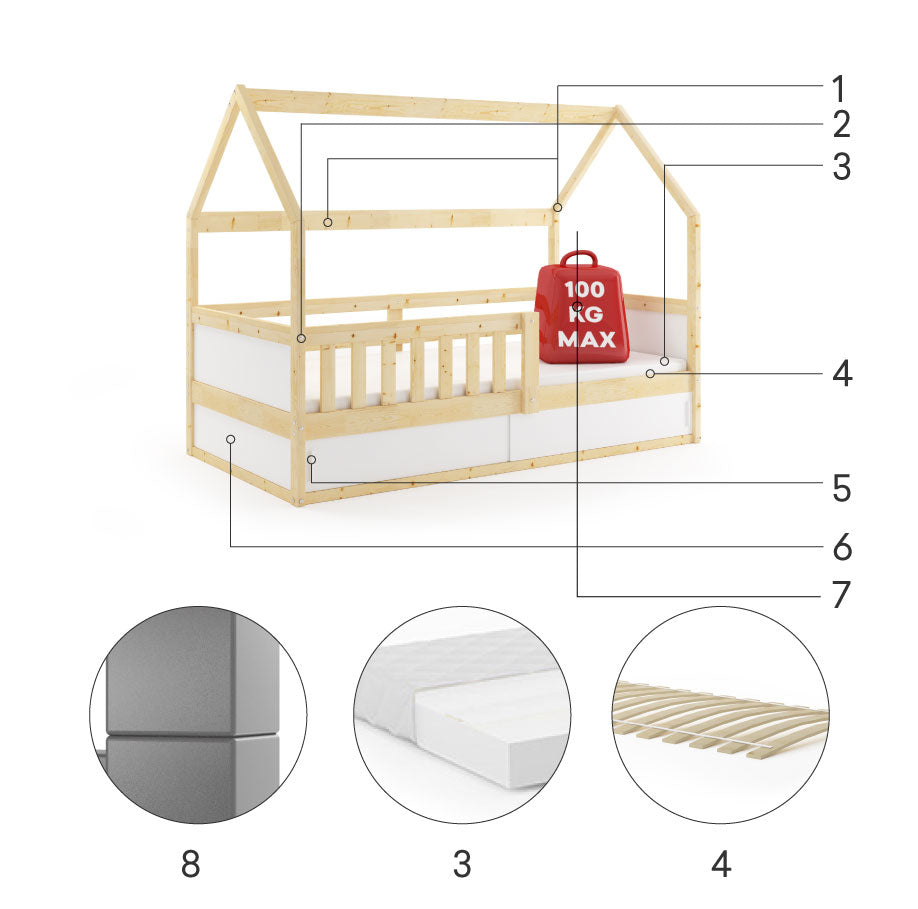 Krevet BMS Smart 2 Domek sa spremištem 160x80 cm PINE