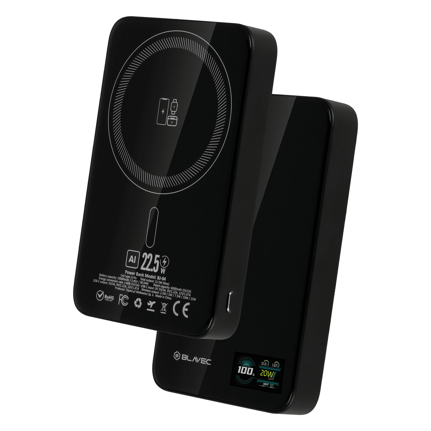 Powerbank Blavec 10000mAh BJ-04 Slim Type-C Magsafe 3v1 - černé sklo