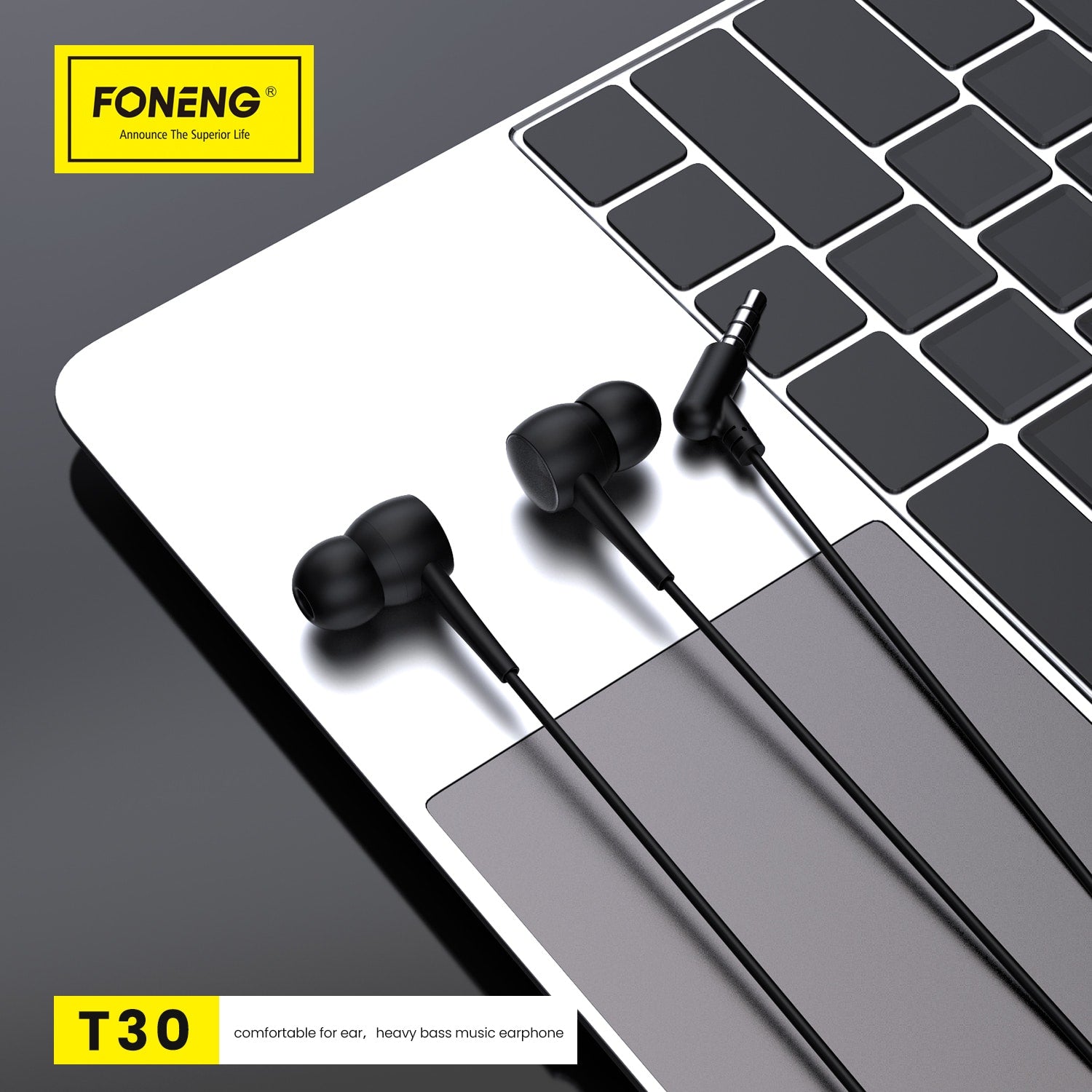 FONENG T30 SLUCHÁTKA S MIKROFONEM ČERNÁ