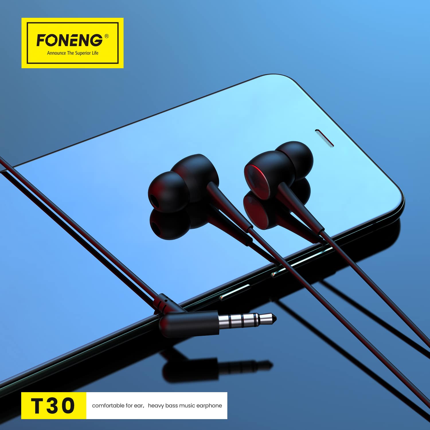 FONENG T30 SLUCHÁTKA S MIKROFONEM ČERNÁ