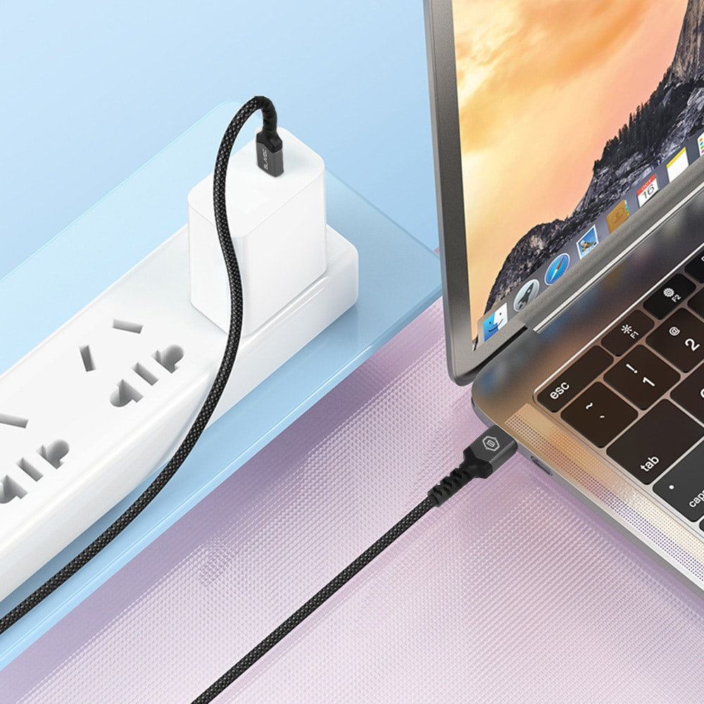BLAVEC RAPTOR OPLETENÝ KABEL – TYPE- C NA LIGHTNING – PD 20W 2.4A 3m černo-šedý