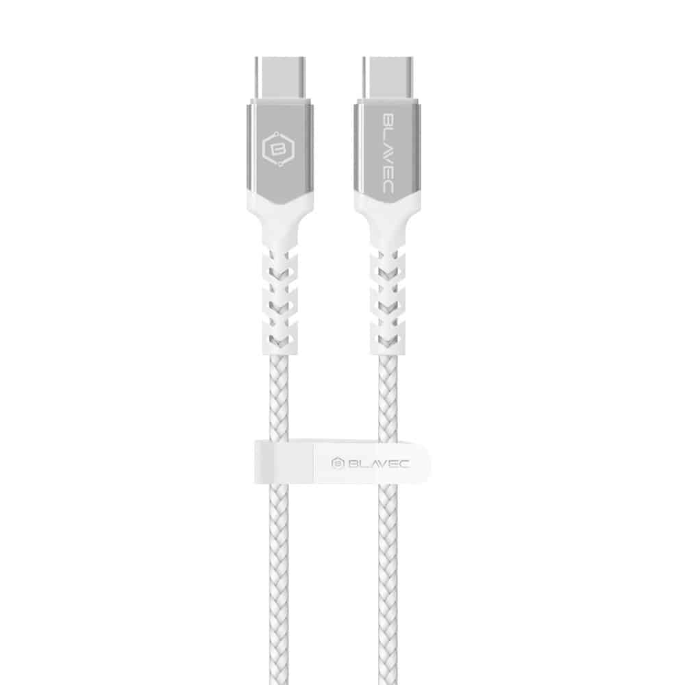 BLAVEC RAPTOR OPLETENÝ KABEL – TYP C NA TYP C – PD 100W 5A 2 METRY bílo-stříbrný