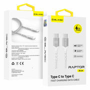 BLAVEC RAPTOR OPLETENI KABEL – TIP C DO TIP C – PD 60W 3A 25 cm – bijeli